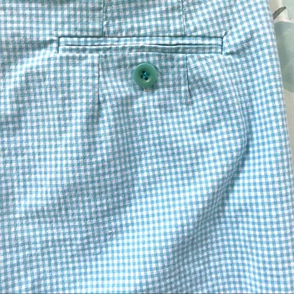 Brooks Stretch Light Blue White Plaid Check Seersucker Cropped Capri Pants - Picture 6 of 11